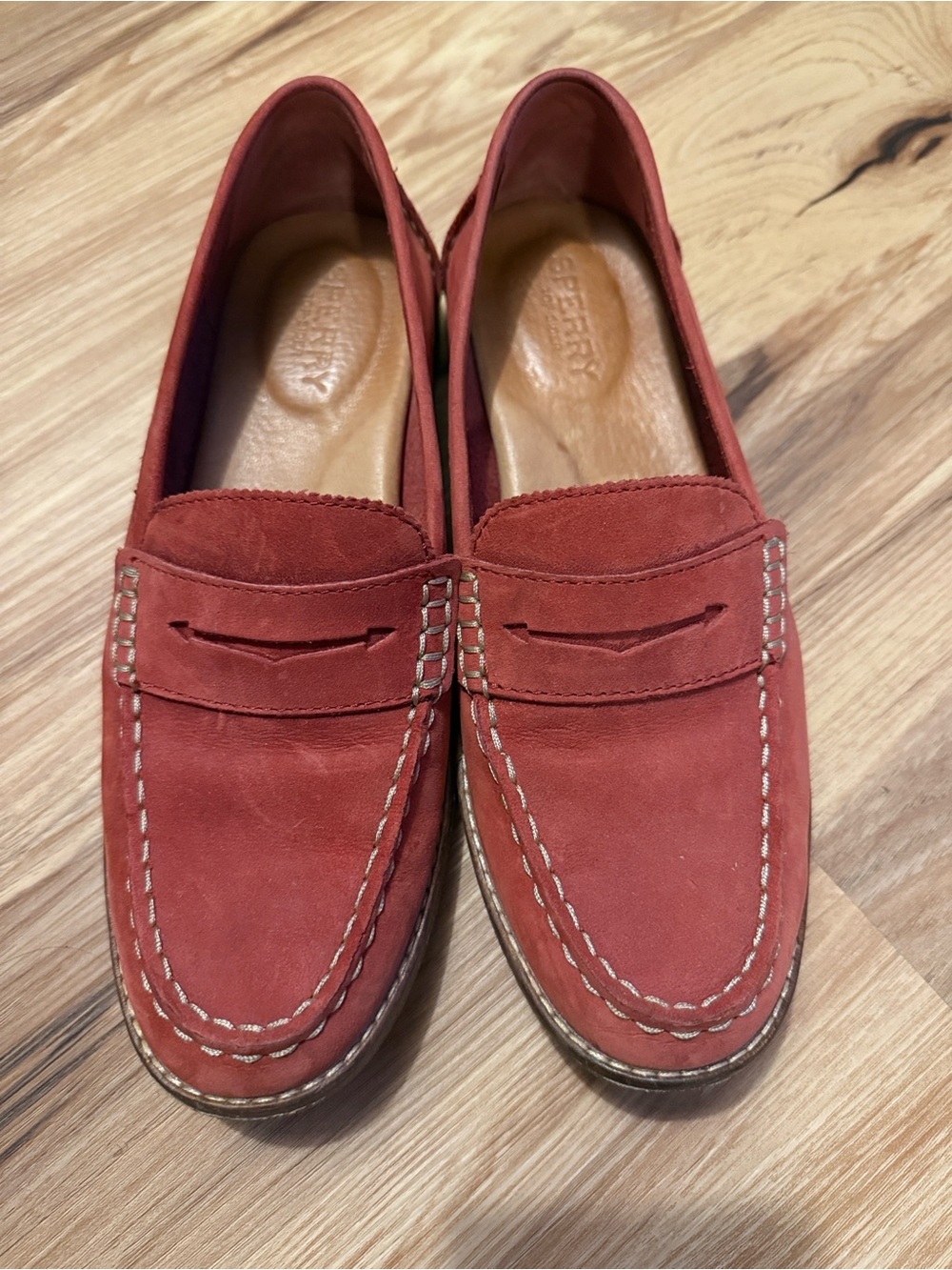 Sperry Red Suede Penny Loafers
